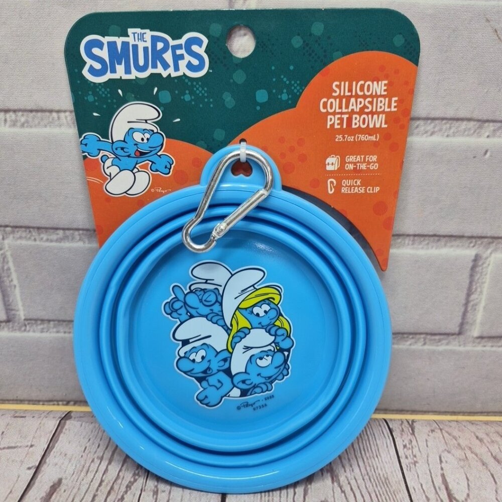The Smurfs Collapsible Pet Silicone Bowl 25.7oz Silcone Clip On